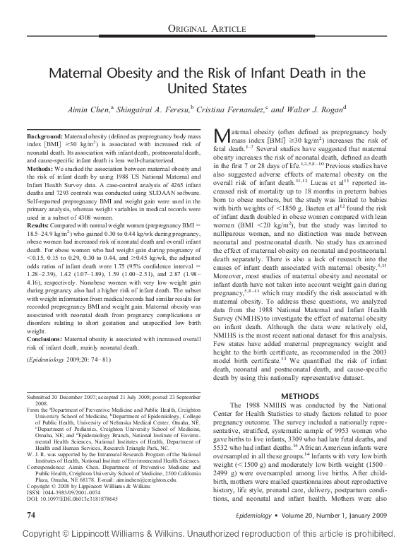 (PDF) Maternal Obesity and the Risk of Infant Death in the United States
