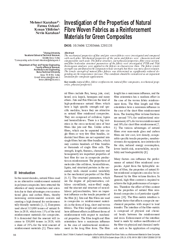 (PDF) Investigation of the Properties of Natural Fibre Woven Fabrics as ...