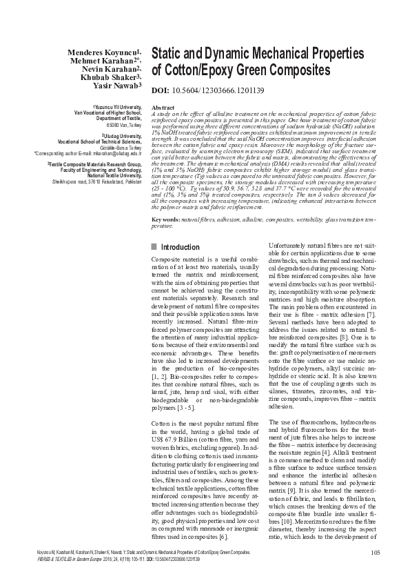 (PDF) Static and Dynamic Mechanical Properties of Cotton/Epoxy Green ...