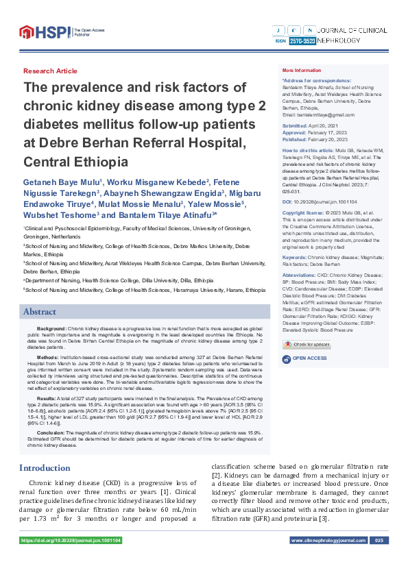 (PDF) The prevalence and risk factors of chronic kidney disease among ...