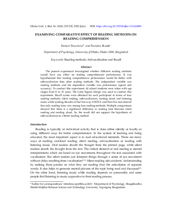(PDF) Examining Comparative Effect of Reading Methods On Reading ...