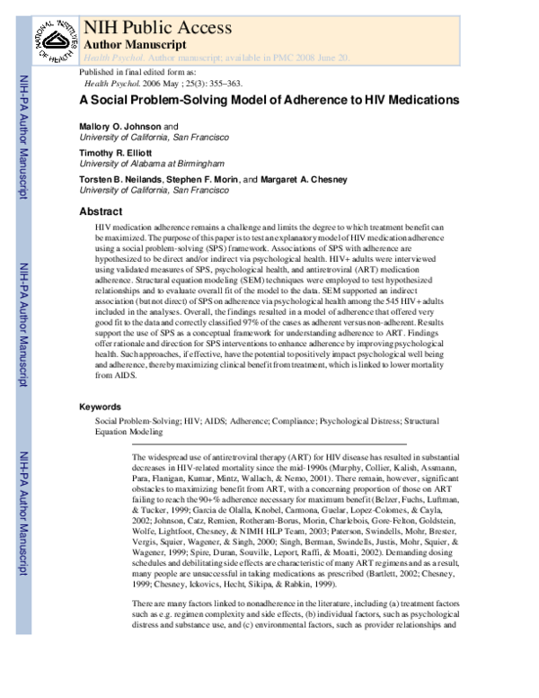 (PDF) A social problem-solving model of adherence to HIV medications