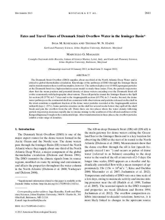 (PDF) Fates and Travel Times of Denmark Strait Overflow Water in the ...