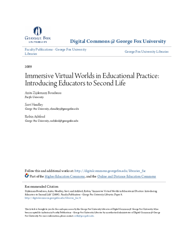 (PDF) Immersive Virtual Worlds in Educational Practice: Introducing ...