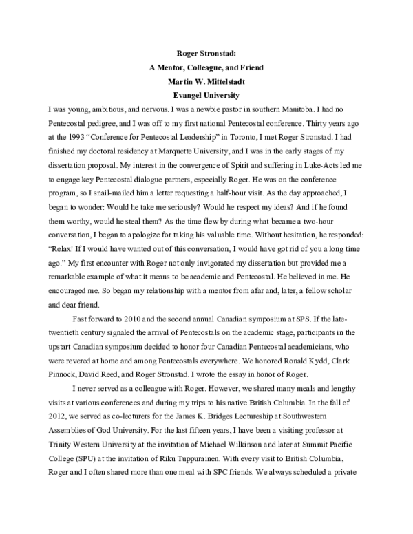 (DOC) Roger Stronstad: A Mentor, Colleague, and Friend
