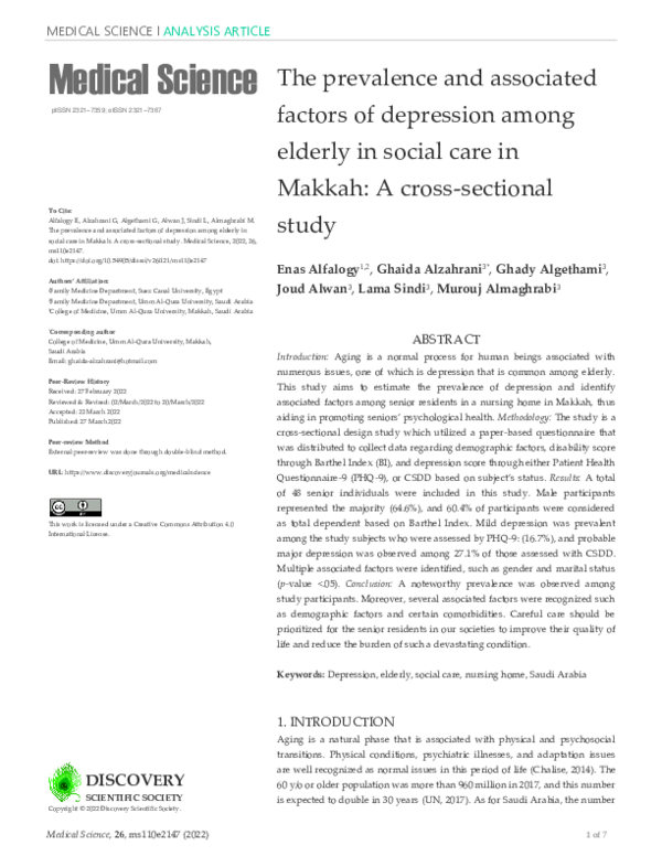 (PDF) The prevalence and associated factors of depression among elderly ...