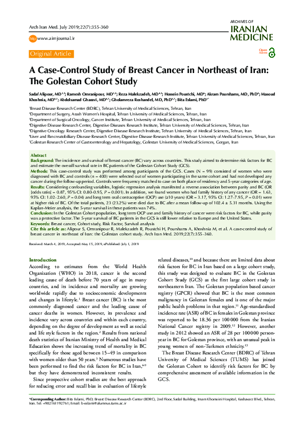 (PDF) A Case-Control Study of Breast Cancer in Northeast of Iran: The ...