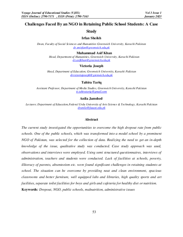 (PDF) Challenges Faced By an NGO in Retaining Public School Students: A ...