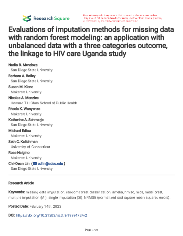 (PDF) Evaluations of imputation methods for missing data with random ...