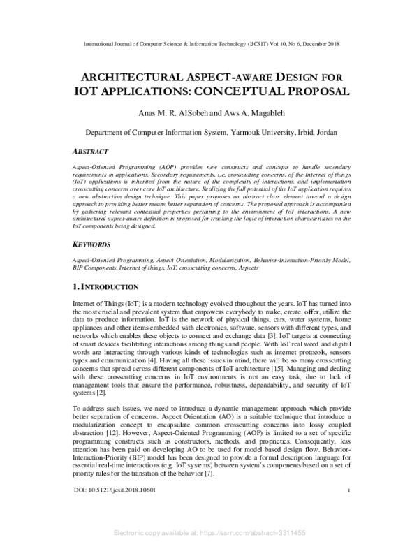 (PDF) ARCHITECTURAL ASPECT-AWARE DESIGN FOR IOT APPLICATIONS ...