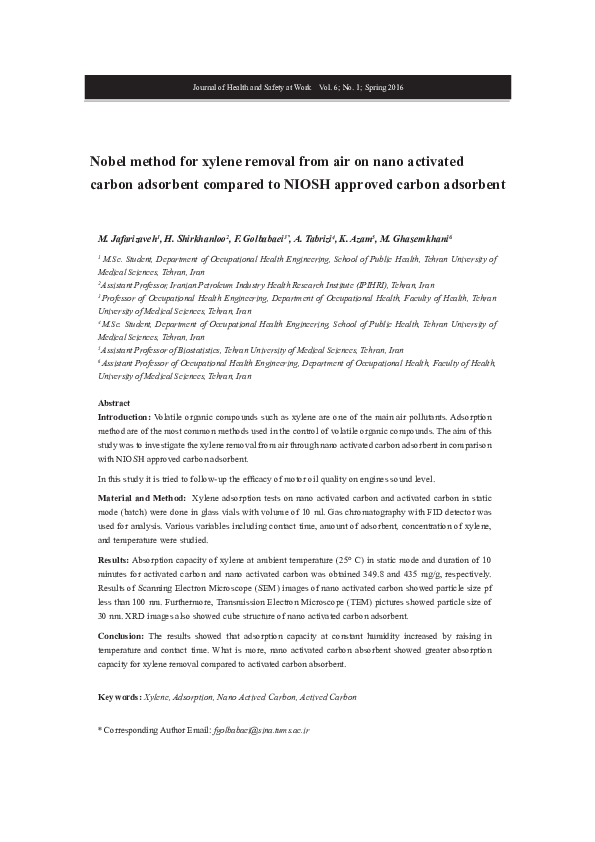(PDF) Nobel method for xylene removal from air on nano activated carbon