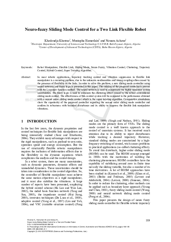 (PDF) Neuro-fuzzy Sliding Mode Control for a Two Link Flexible Robot