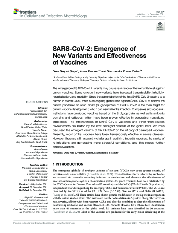 (PDF) SARS-CoV-2: Emergence of New Variants and Effectiveness of Vaccines