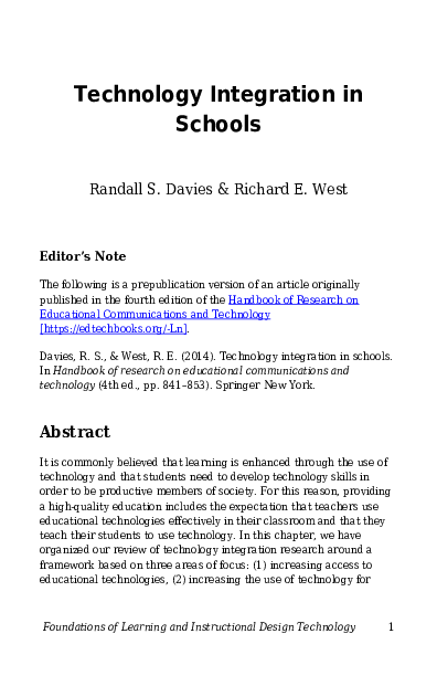 (PDF) Technology Integration in Schools