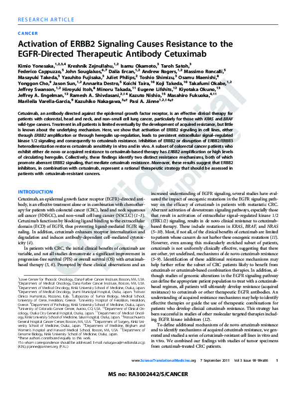 (PDF) Activation of ERBB2 Signaling Causes Resistance to the EGFR ...