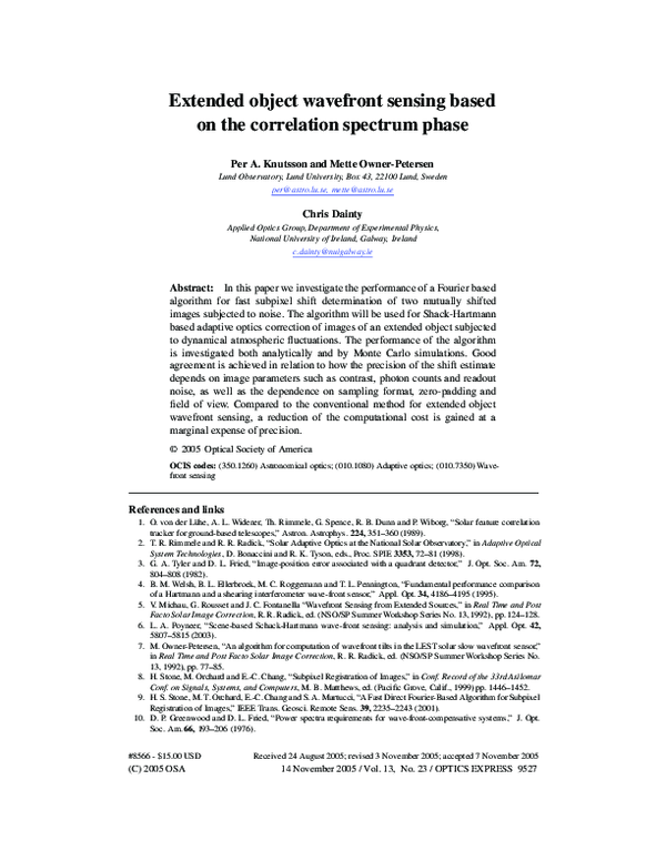 (PDF) Extended object wavefront sensing based on the correlation ...