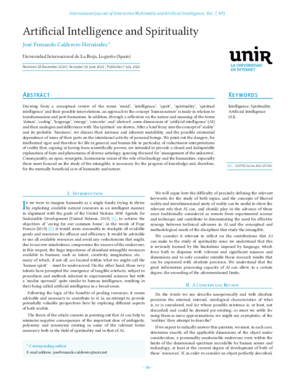 (PDF) Artificial Intelligence and Spirituality José Fernando