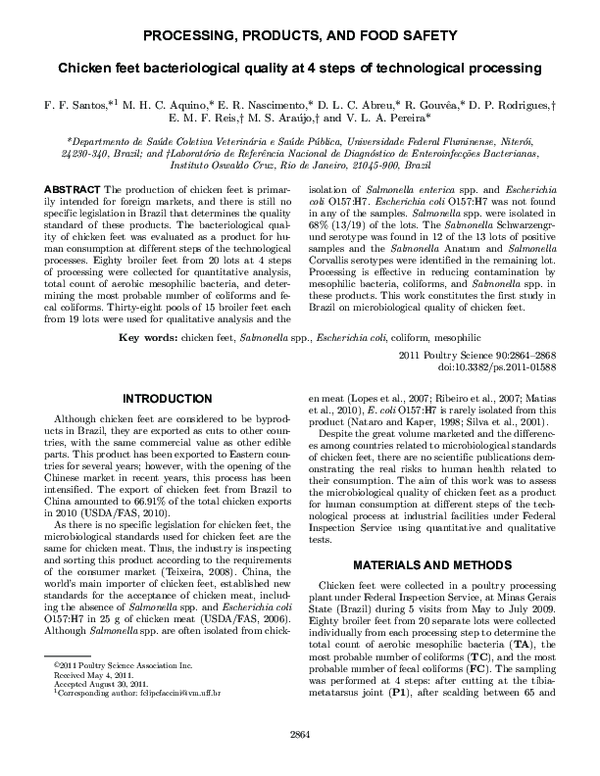 (PDF) Chicken feet bacteriological quality at 4 steps of technological