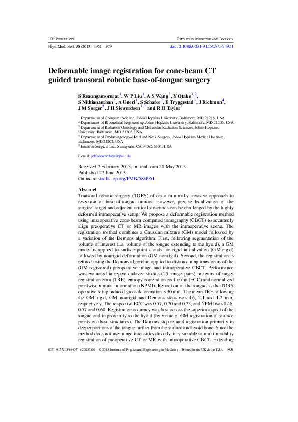 (PDF) Deformable image registration for cone-beam CT guided transoral ...