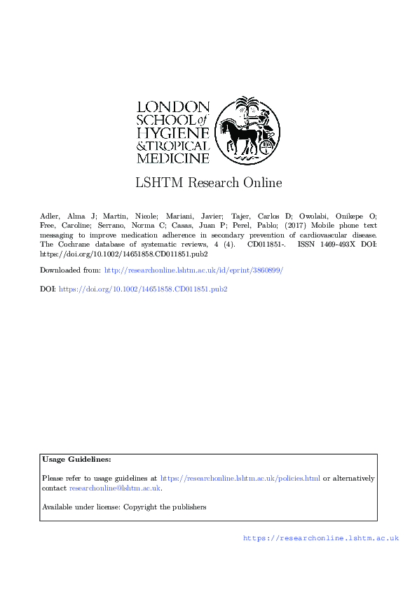 (PDF) Mobile phone text messaging to improve medication adherence in ...