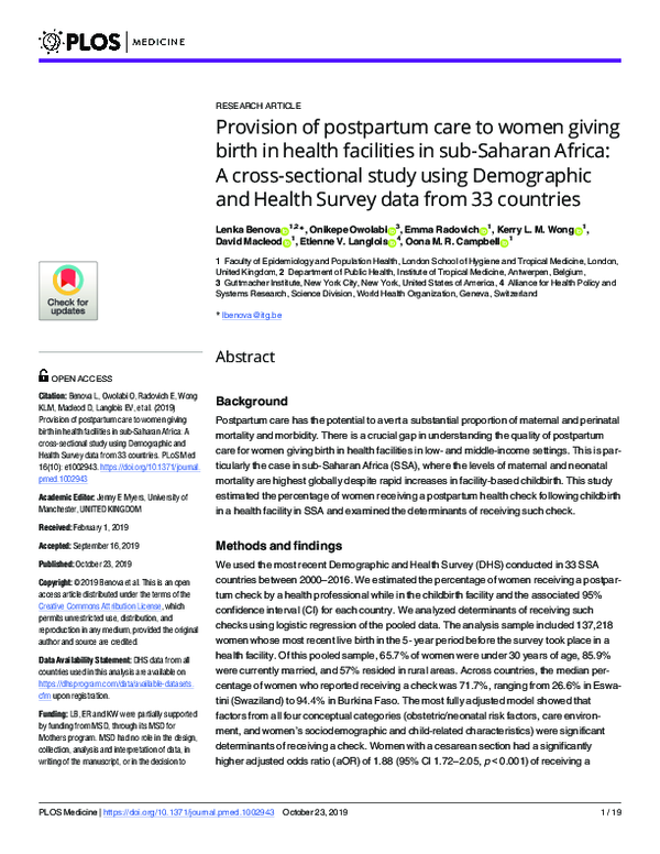(PDF) Provision of postpartum care to women giving birth in health ...