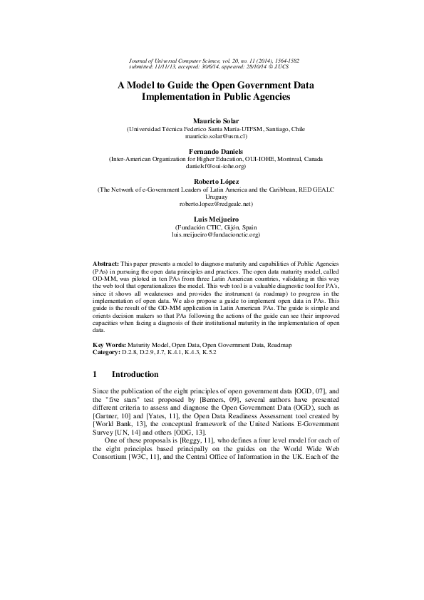 (PDF) A Model to Guide the Open Government Data Implementation in ...