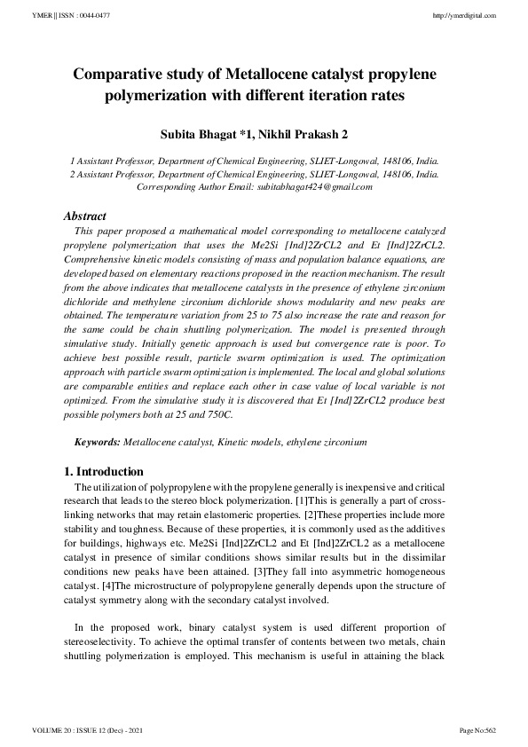 (PDF) Comparative study of Metallocene catalyst propylene ...
