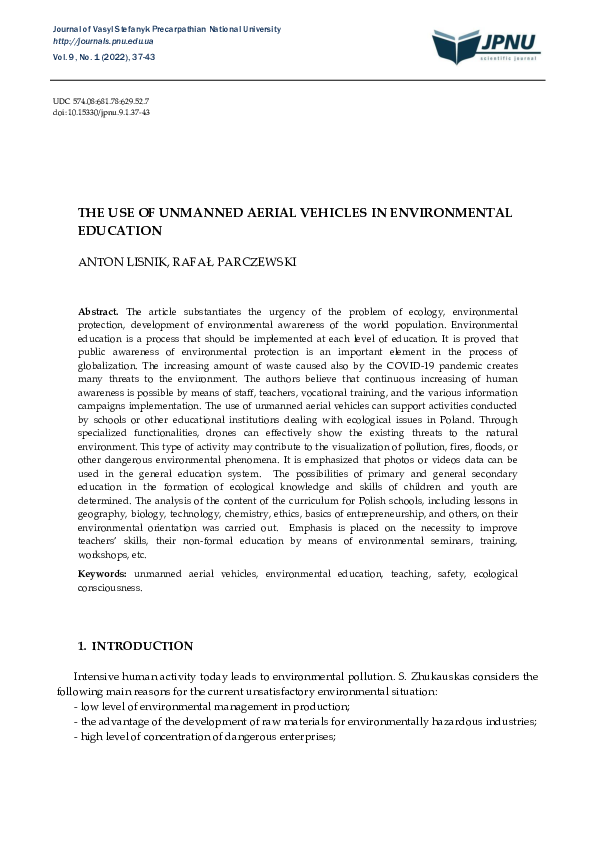 (PDF) The Use of Unmanned Aerial Vehicles in Environmental Education