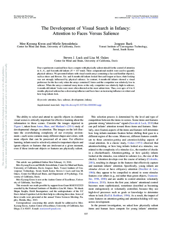 (PDF) The development of visual search in infancy: Attention to faces ...