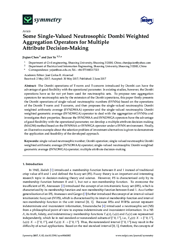 (PDF) Some Single-Valued Neutrosophic Dombi Weighted Aggregation ...