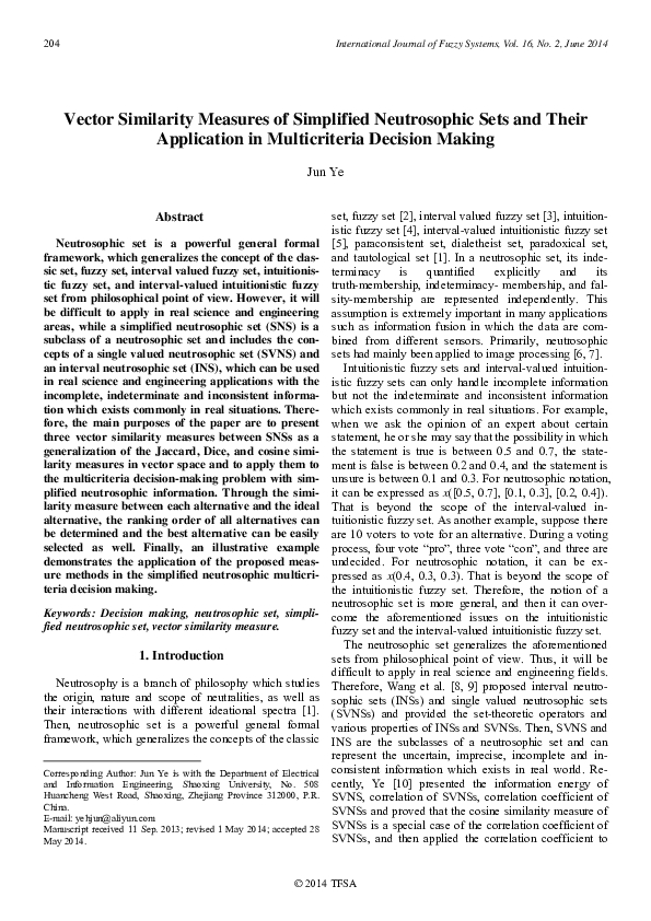 (PDF) Vector Similarity Measures Of Simplified Neutrosophic Sets And ...