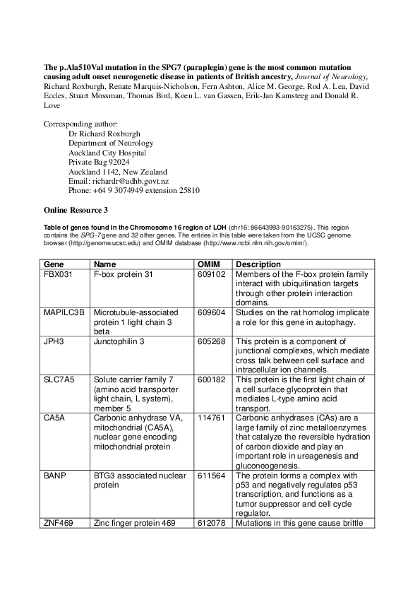 (PDF) The p.Ala510Val mutation in the SPG7 (paraplegin) gene is the ...