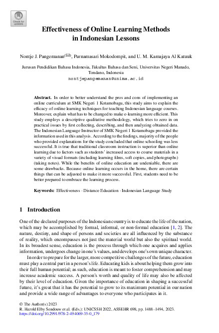 (PDF) Effectiveness of Online Learning Methods in Indonesian Lessons