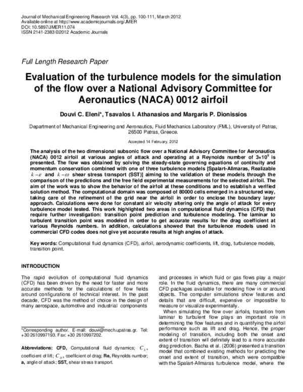 (PDF) Evaluation of the turbulence models for the simulation of the ...