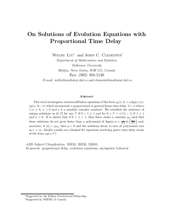 (PDF) On Solutions of Evolution Equations with Proportional Time Delay