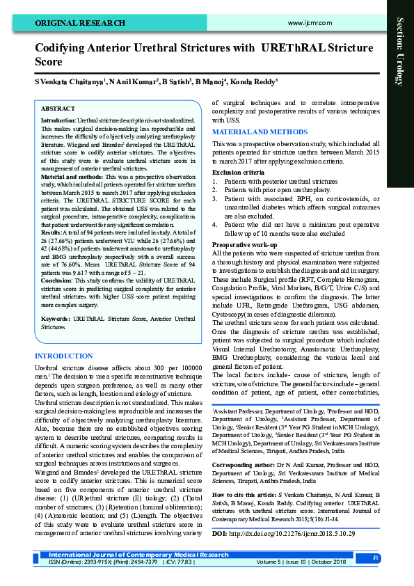 (PDF) Codifying Anterior Urethral Strictures with UREThRAL Stricture Score