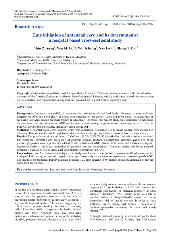 (PDF) Late initiation of antenatal care and its determinants: a ...