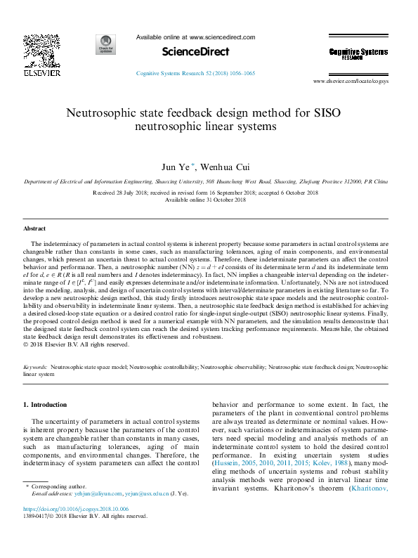 (PDF) Neutrosophic state feedback design method for SISO neutrosophic ...