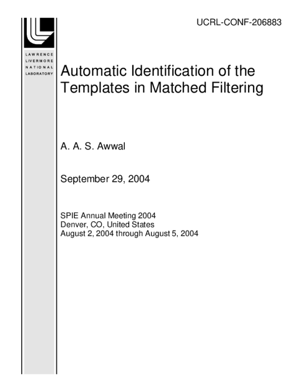 (PDF) Automatic identification of the templates in matched filtering