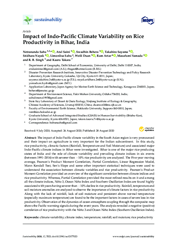 (PDF) Indo-Pacific Climate Variability Impact on Bihar Rice Yields