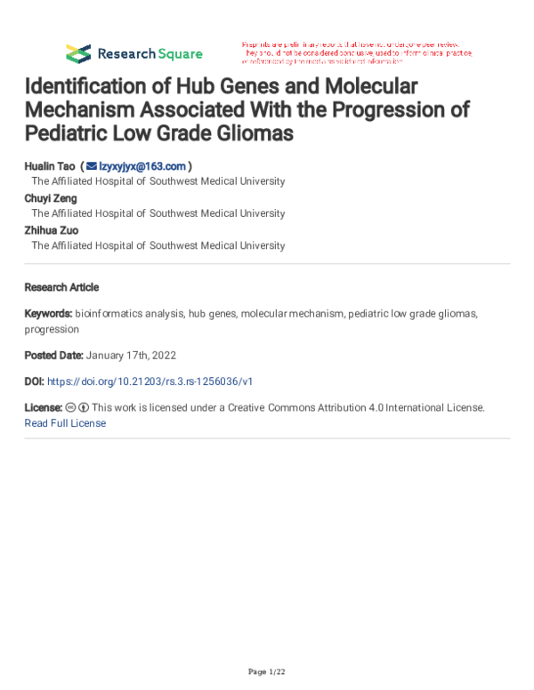 (PDF) Identification of Hub Genes and Molecular Mechanism Associated ...