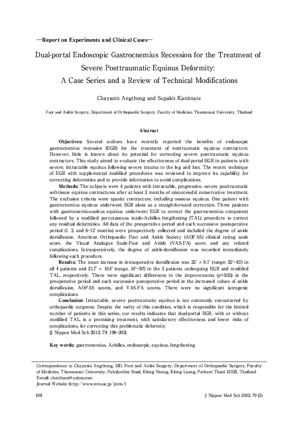 (PDF) Dualportal Endoscopic Gastrocnemius Recession for the Treatment