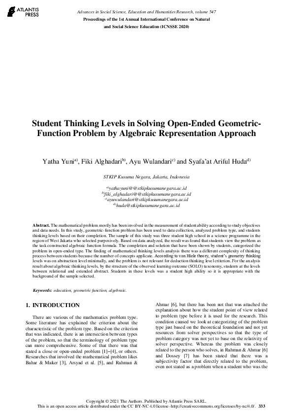 (PDF) Student Thinking Levels in Solving Open-Ended Geometric-Function ...