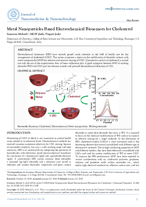 (PDF) Metal Nanoparticles Based Electrochemical Biosensors for Cholesterol