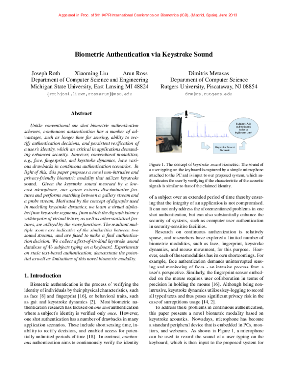(PDF) Biometric authentication via keystroke sound