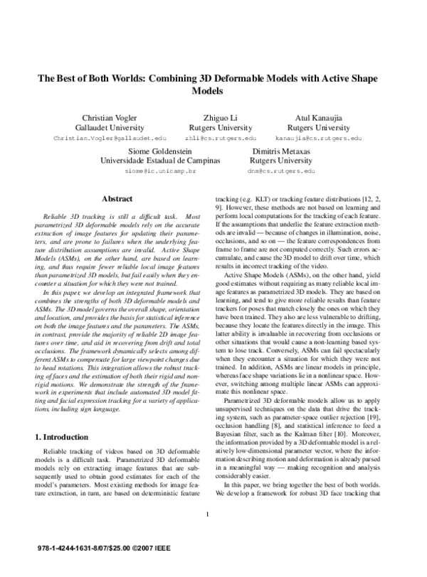 (PDF) The Best of Both Worlds: Combining 3D Deformable Models with ...