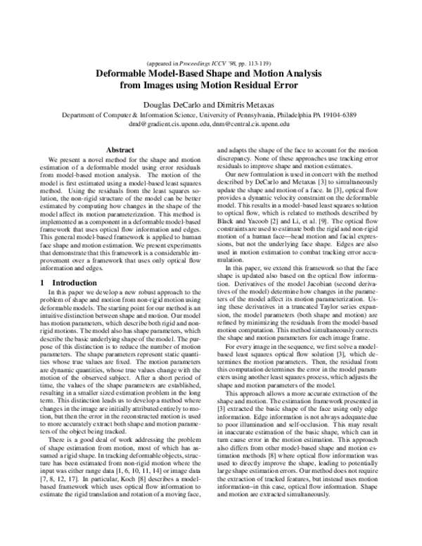 (PDF) Deformable model-based shape and motion analysis from images ...