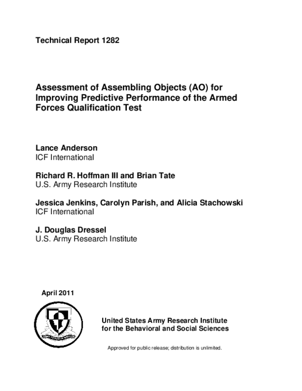 (PDF) Assessment of Assembling Objects (AO) for Improving Predictive