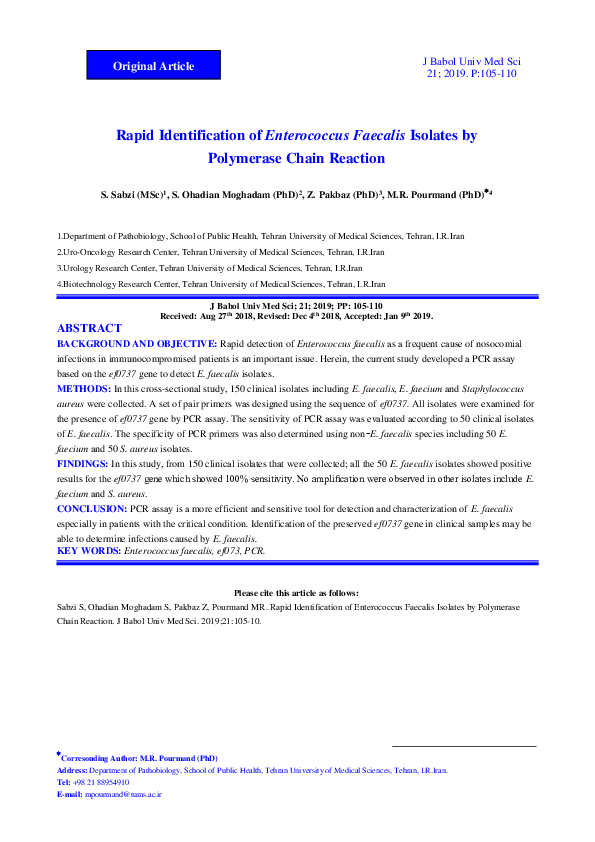 (PDF) Rapid Identification of Enterococcus Faecalis Isolates by ...
