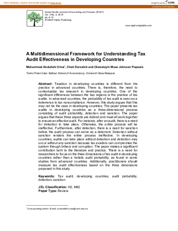 (PDF) A Multidimensional Framework for Understanding Tax Audit ...